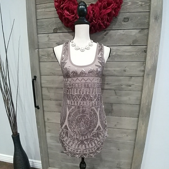 silence + noise Tops - Sequined Long Tank Top by Silence & Noise